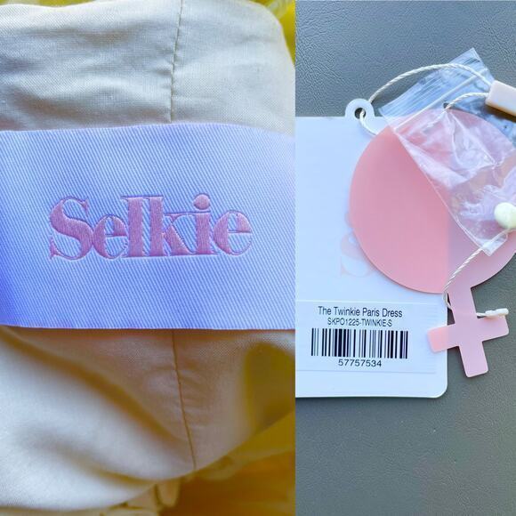 NWT Selkie Twinkie Paris Mini Babydoll Dress‎ Puff Sleeve Yellow Size S - Picture 7 of 9